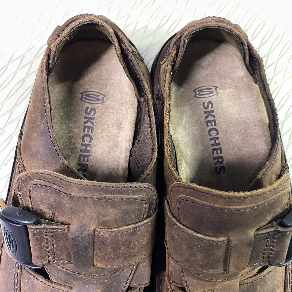 Skechers Serene Seclusion Men's Brown Leather Sandals Casual/Comfort‎ Sz.7 NWB
